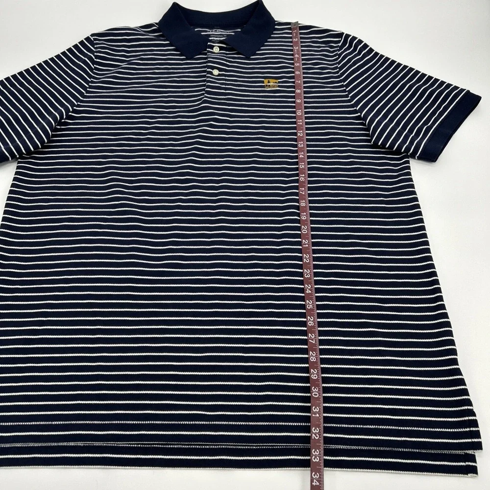L.L. Bean Shirt Mens XL Tall Blue White Stripes Premium Double‎ L Banded Polo